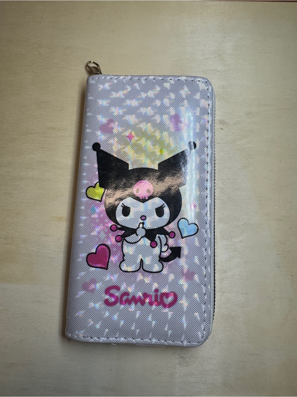 Sanrio Kuromi Holographic Zip Wallet - Pink, Yellow, Blue Hearts